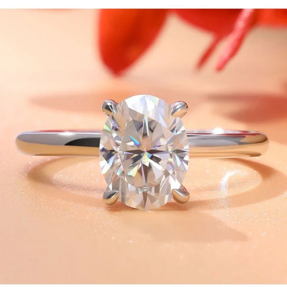 Certified 2ct. t.w. Moissanite Diamond Oval Hidden Halo Engagement Ring NEW